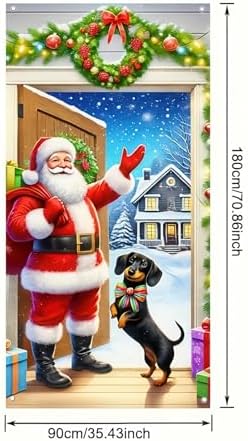 BlissYard Christmas Door Cover Santa Dachshund 70x35 Inch Polyester - Image 5