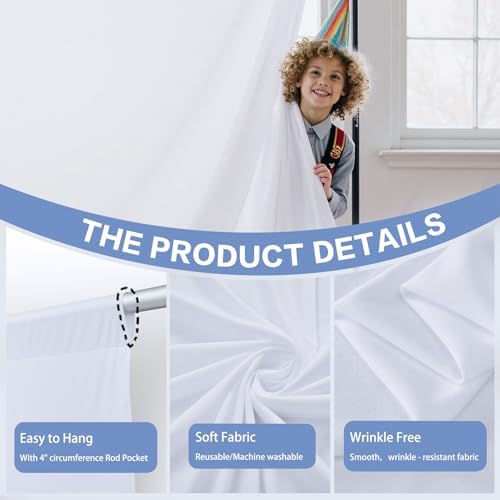 30×10ft White Backdrop Curtain for Weeding Parties, 3 Panels Large 10ft Wide Wrinkle-Free Full Fabric Drape for Baby Shower, Birthday Party Decorations, Photography Photo Booth Background - Image 3