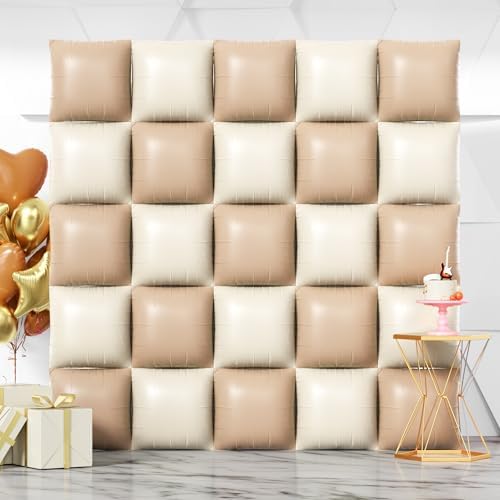 NISOCY 25PCS Coffee and Sand White Square Foil Balloons Wall Backdrop by NISOCY