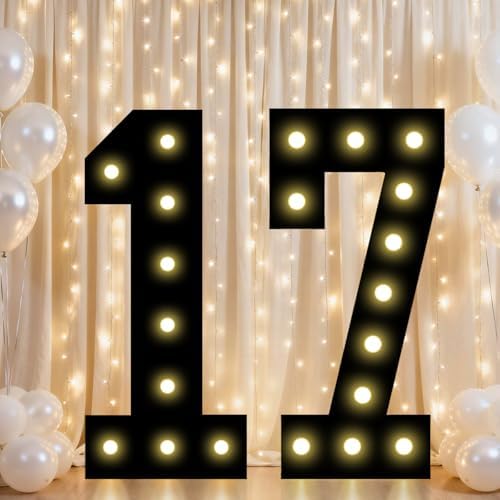 Pooqla 17th Birthday Decorations for Boys, 2.4FT Light Up Numbers by Pooqla