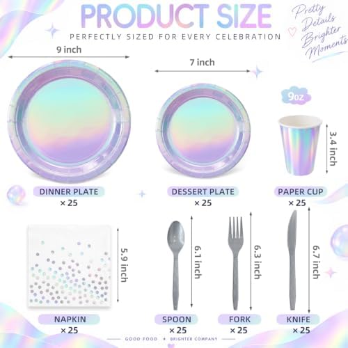 175 Pcs Iridescent Party Dinnerware Set, Serves 25 - Image 5