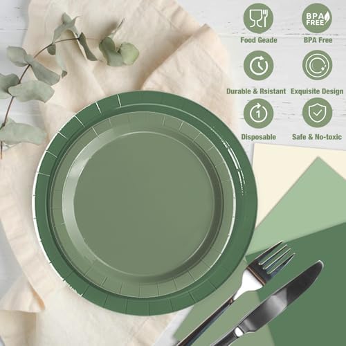 Oigco 60 PCS Sage Green Paper Plates, Sage Green Birthday Decorations, Gradient Plates and Napkins for Birthday Wedding Bridal Baby Shower Party Supplies - Image 4