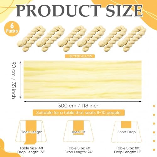 6 Pcs Butter Yellow Cheesecloth Table Runner 118" Cloth Runner - Image 2