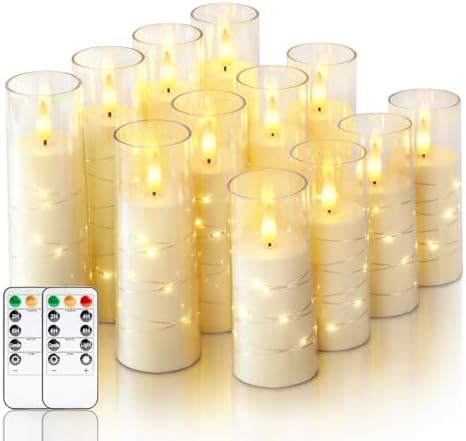 Homemory 12Pcs Flickering Flameless Candles with Remote, LED Pillar Candles by Homemory