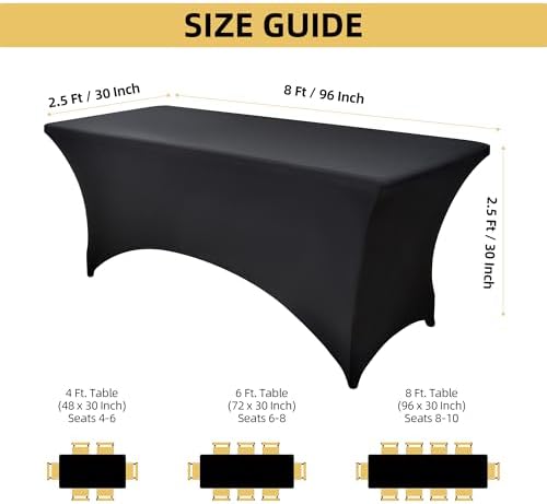10-Pack 8ft Black Spandex Table Covers for Rectangle Folding Tables - Washable Elastic Tablecloth - Ultimate Fitted Table Protector for Parties, Trade Shows, Banquet, and Wedding - Image 4