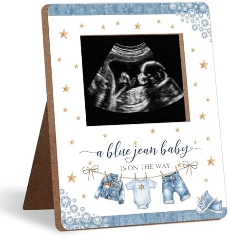Blue Jean Baby Shower Decoration Frame, A Blue Jean Baby Is On The Way Party Decorations, New Mom Expecting Parents-to-Be Keepsake Gifts, Pregnancy Milestone Keepsake, Gender Reveal Gifts by Unknown