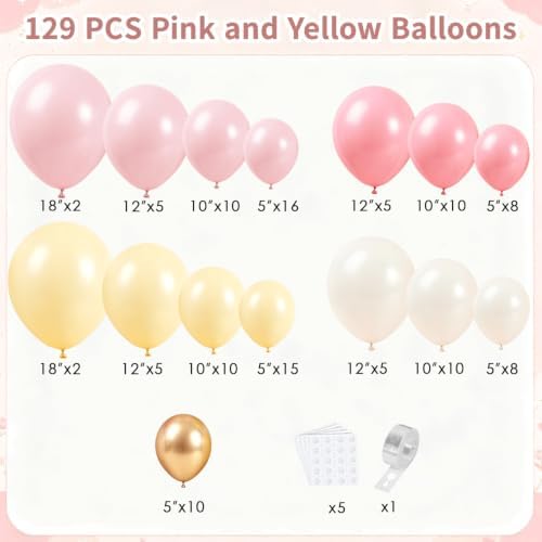Pink and Yellow Balloon Arch Kit 129 PCS - Image 4