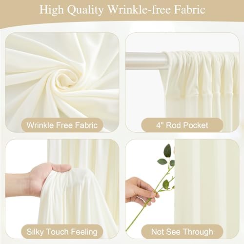 Beige Backdrop Curtains with Lights String for Parties,10x10FT Wrinkle Free Polyester Wedding Photo Backdrop Curtains for Baby Shower Birthday Ceremony Reception Home Party Decorations - Image 2