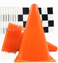 Race Car Birthday Party Decorations - 7inch Orange Race Cones(Holes on Top) with Checkered Flags,12 Traffic Cones, 24 Racing Black and White Flags,Racecar Theme Two Fast Centerpieces Supplies(36PCS) by YOELVN