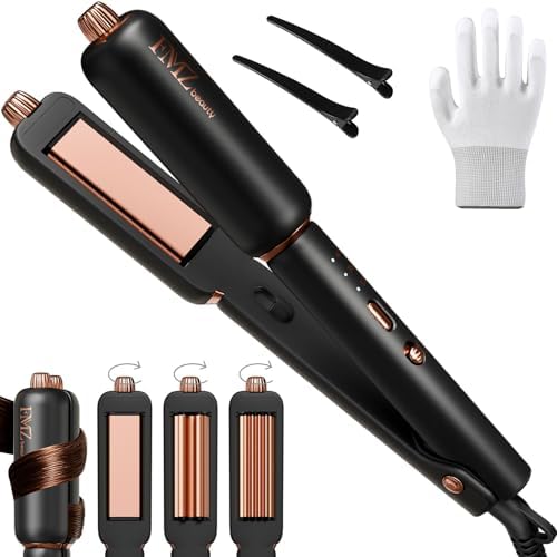 FMZ Flat Iron Hair Straightener, Titanium Ceramic Hair Straighteners for Women, Rotating 4-in-1 Dual Voltage Travel Flat Iron for Straightening, Curling, Volumizing, Root Lift, 10s Fast Heat, Black by FMZBeauty