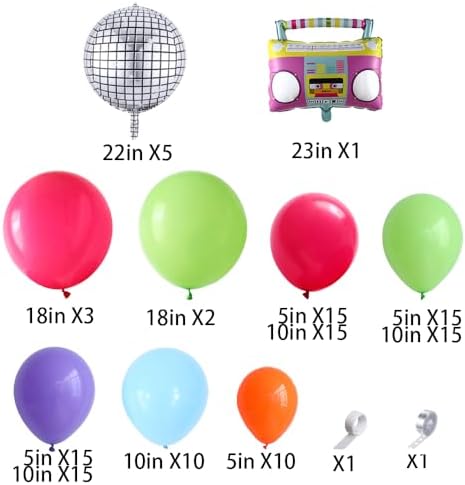 Back to 80s 90s Party Decor, Rainbow Neon Disco Balloon Garland Arch Kit - Image 2