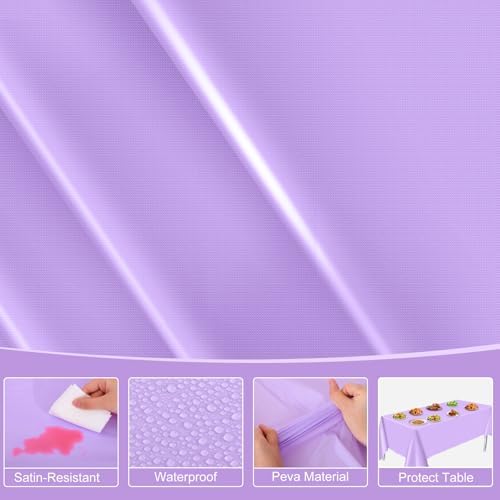 NatNarr 6 Pack Light Purple Tablecloths, Plastic Lavender Table Cloths - Image 4