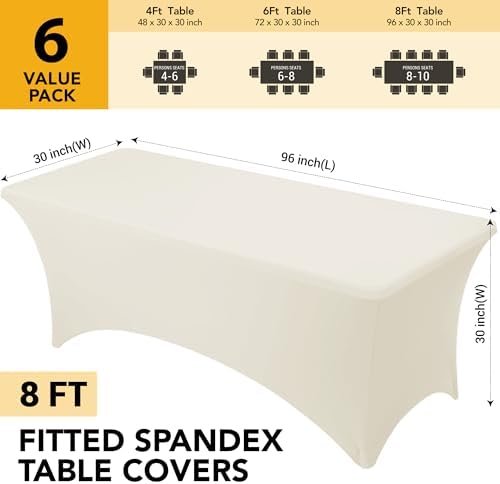 6-Pack Premium Cream Spandex Tablecloths for 8ft Rectangle Tables - Image 6