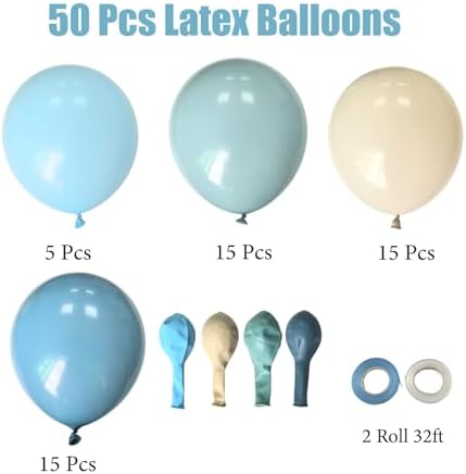 Dusty Blue Sand White Balloons, 50 Pcs 12 Inches Dusty Haze Light Blue White Sand Latex Balloon for Birthday Baby Show Bridal Party Decorations - Image 7
