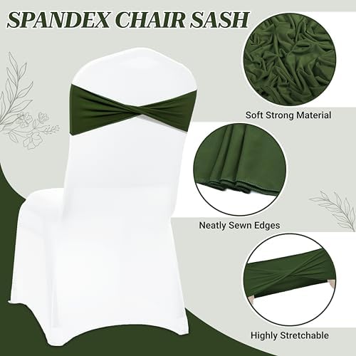 MDS Pack of 250 Spandex Chair Sashes Without Slider Buckles – Olive Green - Image 3