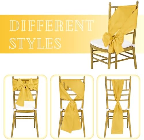 fani 120 PCS Satin Chair Sashes, 7x78 Inch, Gold - Image 4