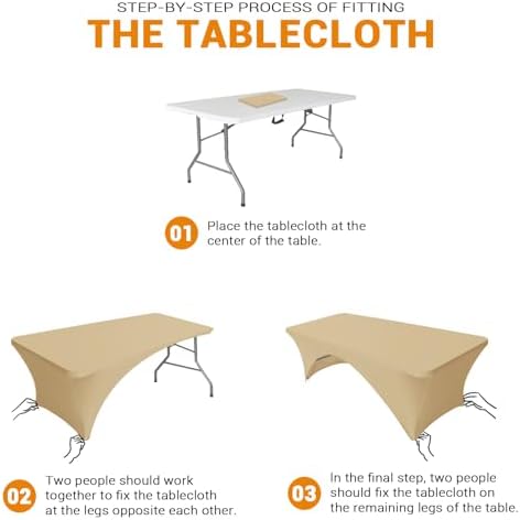 Eurmax USA 2-Pack Spandex Table Cover 5 ft. Fitted 30+ Colors Polyester Tablecloth Stretch Spandex Table Cover-Table Toppers,5 FT Table Cover Open Back（Champagne） - Image 5