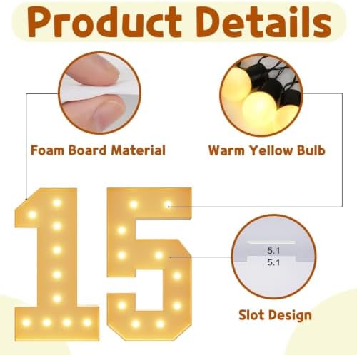imprsv 15 Marquee Numbers, 4FT Light Up Numbers for 15th Birthday Decor - Image 4