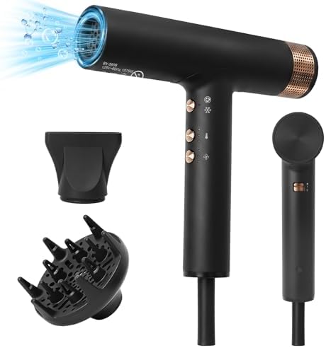 Hair Dryer with Diffuser - 1875W Blow Dryer, 110,000 RPM Fast Drying, 500 Million Negative Ions, 3 Speeds & 3 Heat Settings, Cool Shot, Lightweight & Quiet Design for Women Men Travel Home by Unknown