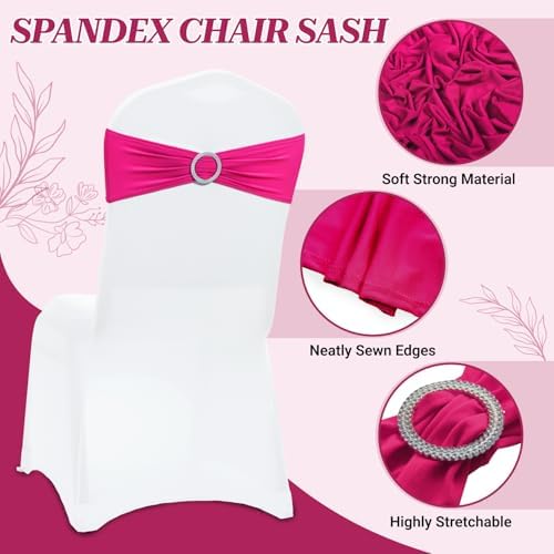 MDS Pack of 150 Spandex Chair Sashes for Wedding Party & Event – Magenta - Image 3