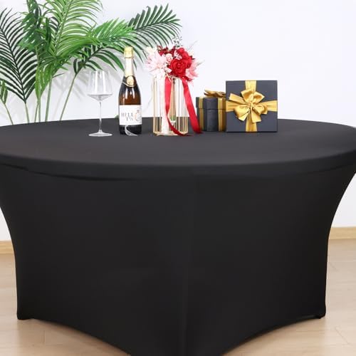 Fixwal 4 Pack 60 Inch Round Tablecloths Black Spandex Fitted Table Covers - Image 4