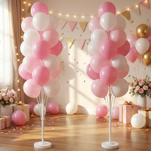 HIINS Baby Pink Chrome Balloon Column Kit Set of 2 with Base for Birthday Party - Image 7