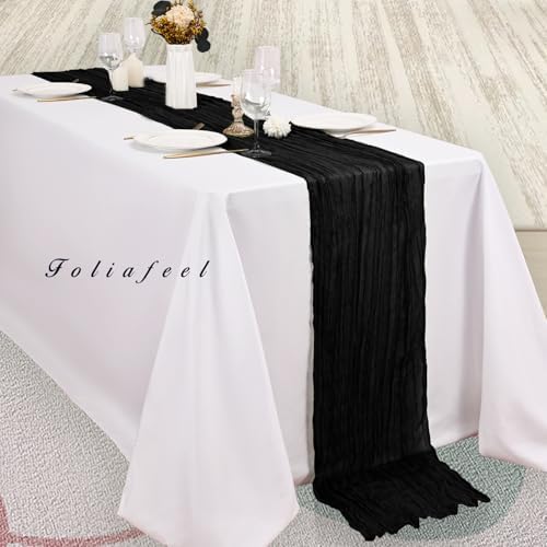 10FT 6 Pack Black Cheesecloth Table Runner 20 x 120 Inch Long Boho Fabric Rustic Cheese Cloth Table Runner for Wedding Bridal Shower Baby Shower Gauze Sheer Birthday Party Table Decorations - Image 4