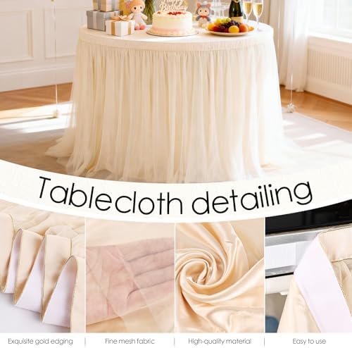 THARAHT Tulle Table Skirt 14FT 420CM Long for Rectangle Tables Round Tables Ruffle Desk Skirt for Princess Girls Birthday Party Cake Dessert Decorations Table Skirt - Image 3