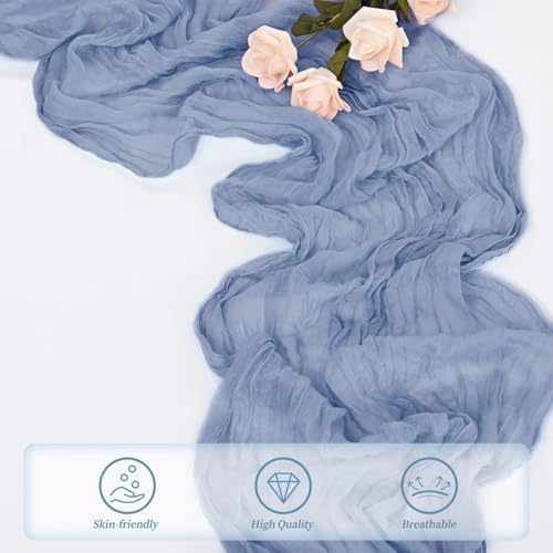 6 Pack Dusty Blue 10FT Cheesecloth Table Runner Rustic Gauze Fabric Cheese Cloth Table Runner for Wedding Bridal Baby Shower Table Decor 20 x 120 Inch Long Boho Sheer Birthday Party Table Decorations - Image 5