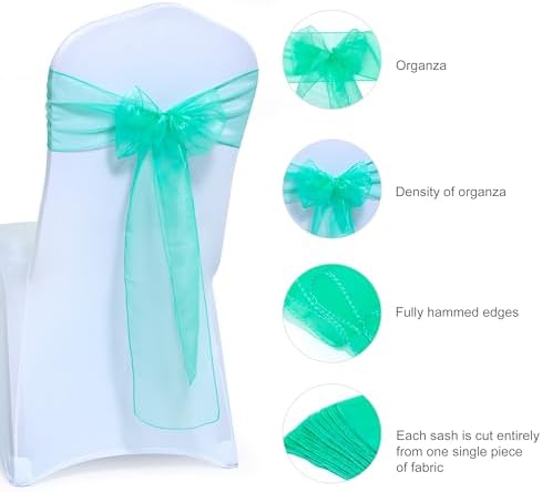 MDS Pack of 200 Organza Chair Sashes for Wedding & Event Décor – Mint - Image 6
