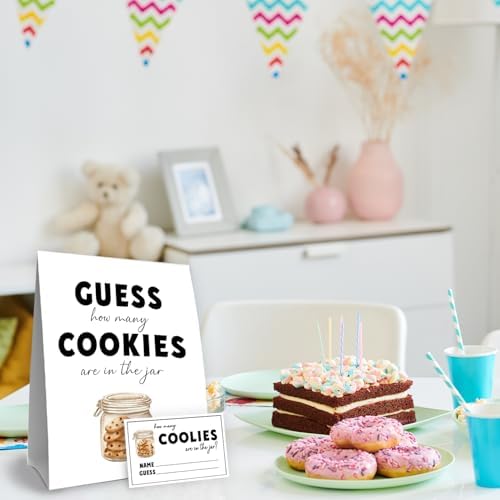 Cookie Monster Baby Shower Decorations,Guess How Many Baby Shower Game,Guess How Many Cookies are in the Jar,One Sweet Cookie Birthday Party Game & Activities 50 Cards and Sign - Image 4