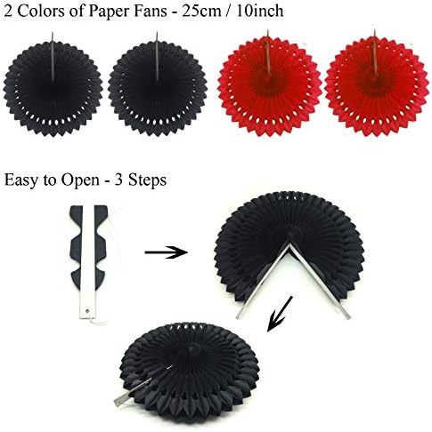 ZERODECO Party Decoration, 21 Pcs Black and Red Hanging Paper Fans Pom Poms Flowers, Garlands String Polka Dot and Triangle Bunting Flags for Minnie Mouse Birthday Parties Baby Showers Wedding - Image 3