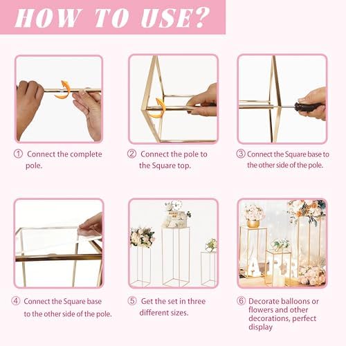 3PCS Cylinder Pedestal Stands for Parties, Square Gold Metal Plant Cylinder Stands for Party Flowers, Display Columns Pedestal Stand Cylinder Tables for Vases Birthday Party Decorations - Image 5