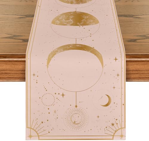 Artoid Mode Pink Astrology Moon Magic Art Table Runner, Seasonal Mystical Gothic Kitchen Dining Table Decoration for Home Party Decor 13x72 Inch by ArtoidMode