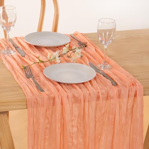 Peach Pink Cheesecloth Table Runner Boho Fall Dinning Table Decor 10ft - Image 6