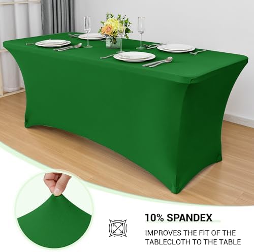 Obstal 6ft Stretch Spandex Table Cover, 2 Pack, Emerald Green - Image 2