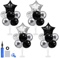 New Years Eve Party Supplies, 4 Set Black Silver Balloon Stand Kit by Klyroish