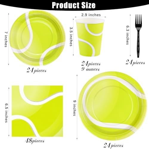 Durony 144-Piece Tennis Paper Plates & Napkins Dinnerware Set - Birthday Party Tableware Supplies Includes Plates, Napkins, Forks - Serve 24 for Sports & Tennis Parties - Image 2