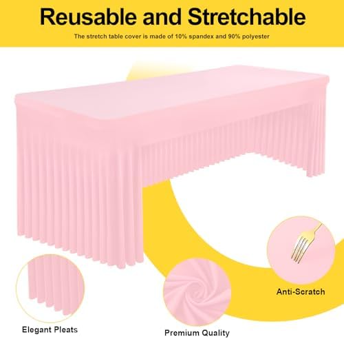 Smiry 2 Pack Spandex Open Back Tablecloth,Elastic Fitted Stretch Tablecloth for 5FT Rectangle Tables,Waterproof Washable Table Cover Skirt for Wedding, Banquet & Parties (Pink, 60Lx30Wx30H Inch) - Image 2