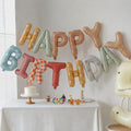 Neutral Vintage Happy Birthday Balloons Banner - Fabric Texture Inspired Mylar Foil Signs, Retro Plaid & Floral Designs, Boho Party Decorations for Kids & Adults Birthday, Old Money Aesthetic by Eanjia