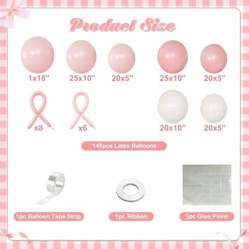 Pink Balloon Arch Kit, 145Pcs Baby Shower Birthday Decor - Image 6