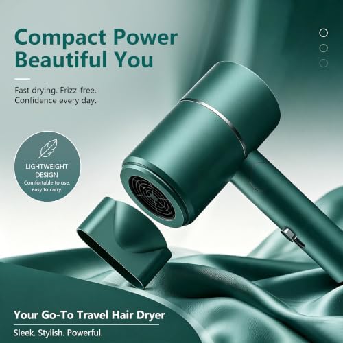 Foldable Ionic Hair Dryer with Diffuser, 1875W Green - Image 4