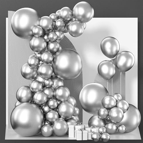 PartyWoo Metallic Silver Balloons 140pcs Different Sizes of 18 12 10 5 Inch by PartyWoo