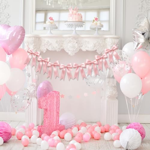 1 String of 8PCS Pink Bow Garland Banner Decoration,Pre-Strung Satin Ribbon Ornaments for Birthday,Bachelorette Party,Bridal Shower,Wedding,Engagement,Baby Shower,Graduation Decor,Anniversary - Image 6