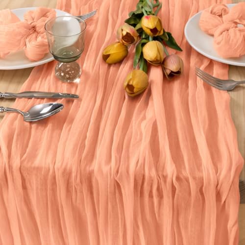 Peach Pink Cheesecloth Table Runner Fall Dinning Table Decor 10ft, 3 Pack - Image 3