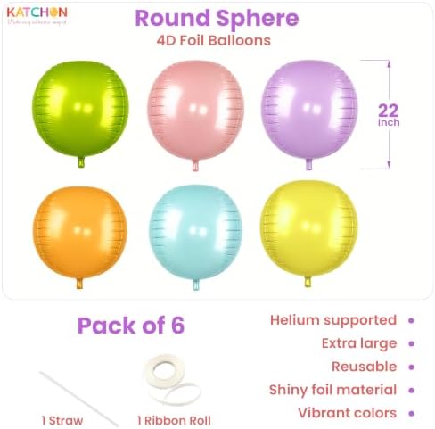 KatchOn Multicolor Foil Pastel Balloons – 22 Inch, Pack of 6 - Image 2