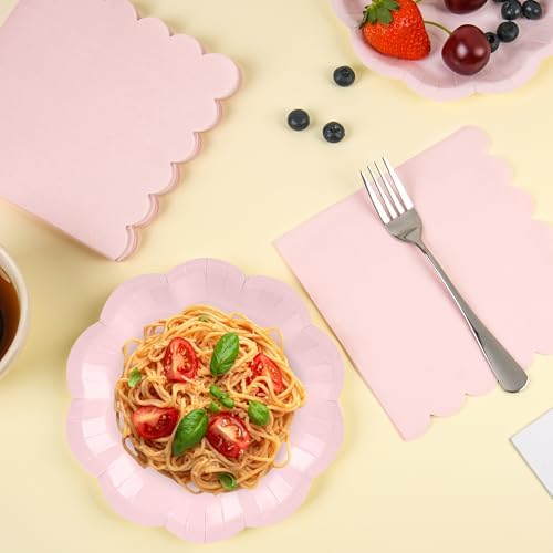 100 PCS Pink Paper Plates and Napkins Set, Tableware Set Include 7 inch Scalloped Pink Paper Plates and Napkins Serves 50 for Baby Shower, Bridal shower，Wedding, Birthday, Mother Day - Image 4
