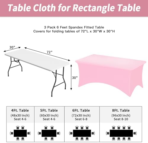 Fixwal 3 Pack 6FT Pink Birthday Tablecloth Spandex Fitted Table Cover - Image 3