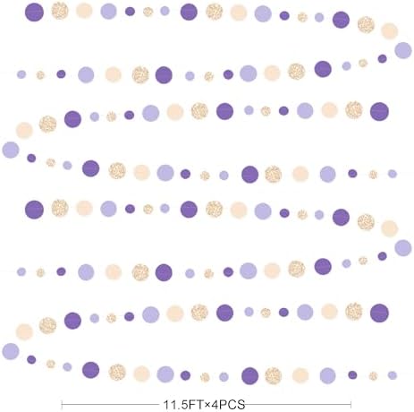 Champagne Gold Purple Cream Nude Polka Dots Garland Lavender Hanging Paper Circle Dot Streamer for Birthday Wedding Shower Engagement Bridal Shower Lilac Violet Theme Party Decorations Supplies - Image 2