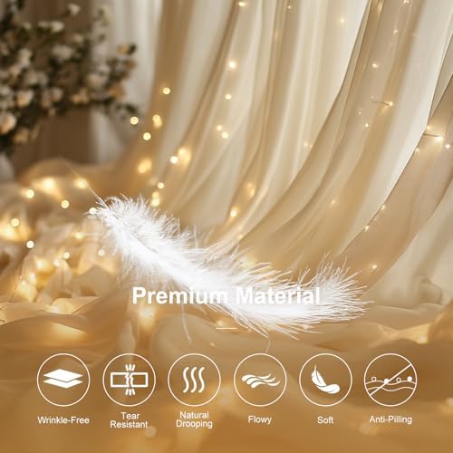 Champagne Tulle Backdrop with Fairy Lights for Parites Wrinkle-Free Sheer Curtain Drapes Photo Back Drop for Wedding Baby Shower Bridal Shower Birthday Dance Home Décor- 10ft×8ft, Champagne - Image 5